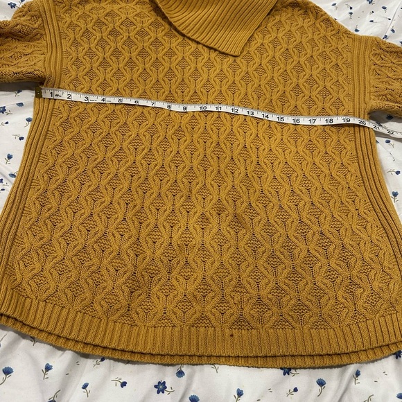 Jeanne Pierre Large Yellow Mixed Cable Knit Cowl Neck Sweater Pullover Sweater. - Picture 3 of 14